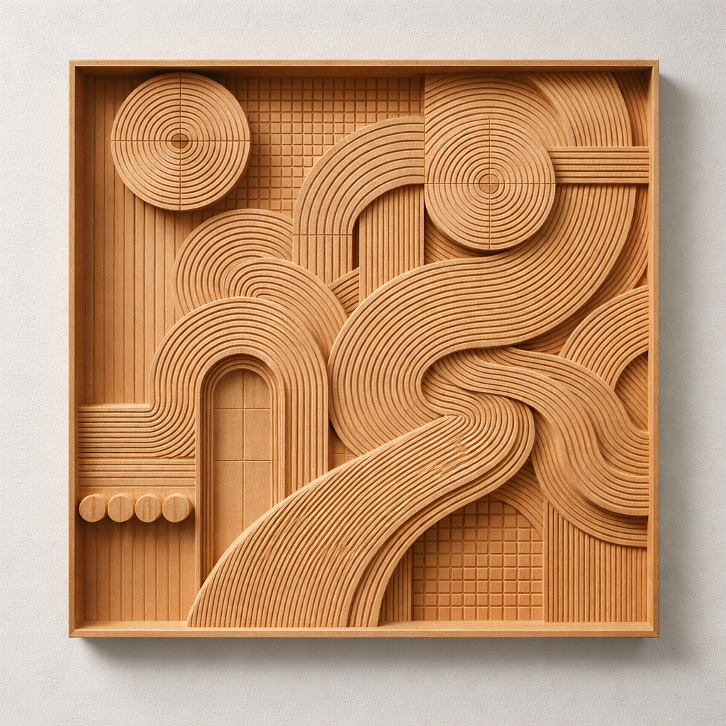 Contour Drift sculpted wood wall piece in solid American cherry, Lumenfold series by Spellhand